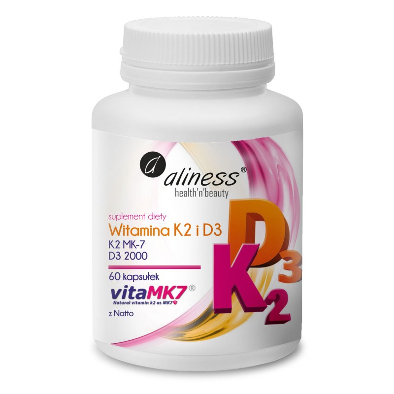 Aliness Witamina K2 MK-7 100 µg z Natto + D3 - 60 Kapsułek Aliness Witamina K2 MK-7 100 µg z Natto + D3 - 60 Kapsułek