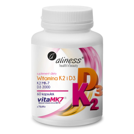 Aliness Witamina K2 MK-7 100 µg z Natto + D3 - 60 Kapsułek Aliness Witamina K2 MK-7 100 µg z Natto + D3 - 60 Kapsułek