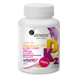 Aliness Naturalna Witamina K2 FORTE MK-7 200 µg z Natto + D3 - 60 Kapsułek Aliness Naturalna Witamina K2 FORTE MK-7 200 µg z Natto + D3 - 60 Kapsułek