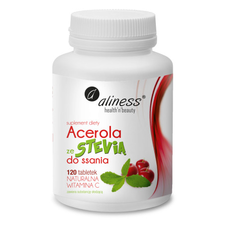 Aliness Acerola ze Stevią do ssania – Naturalna Witamina C - 120 Tabletek Aliness Acerola ze Stevią do ssania – Naturalna Witamina C - 120 Tabletek