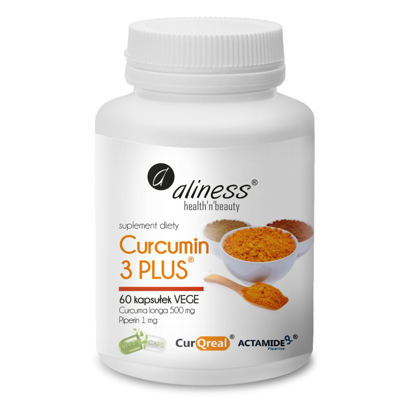 Aliness Curcumin 3 PLUS Curcuma longa 500 mg Piperin 1 mg - 60 Kapsułek
