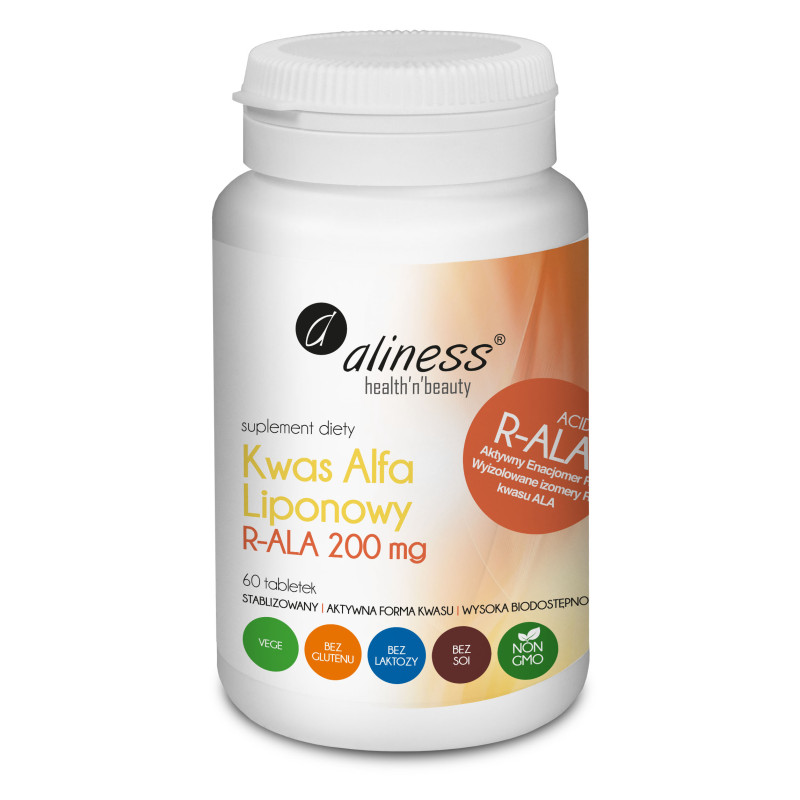 Aliness Kwas Alfa Liponowy R-ALA 200 mg - 60 Tabletek Aliness Kwas Alfa Liponowy R-ALA 200 mg - 60 Tabletek