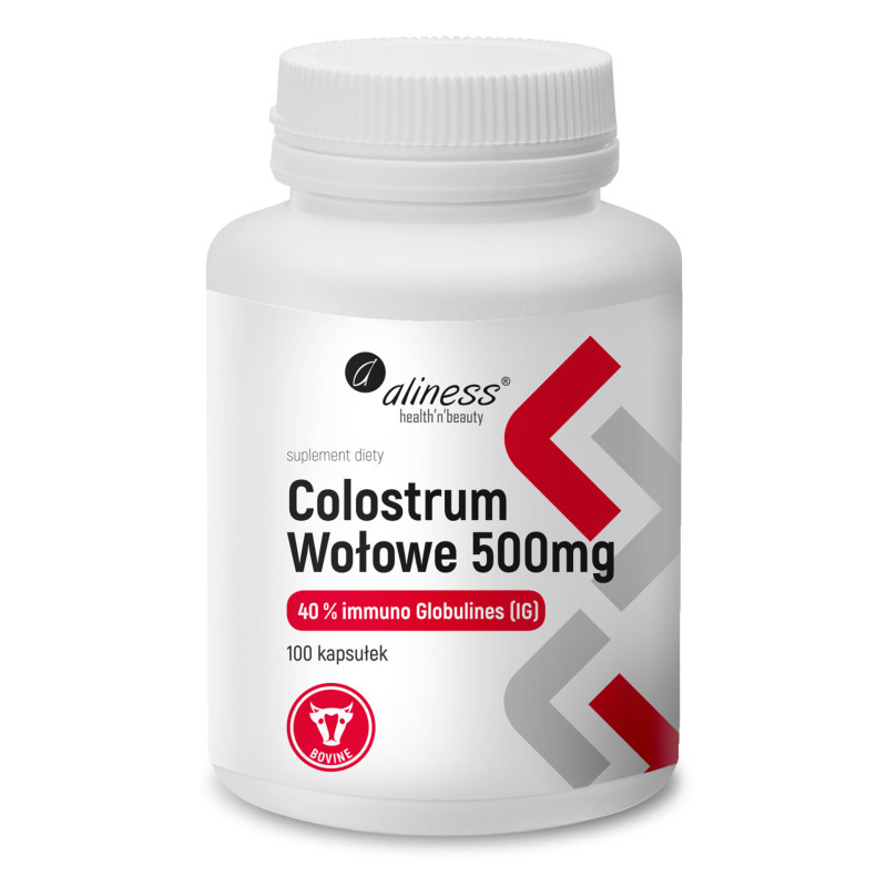Aliness Colostrum Wołowe IG 40% 500 mg - 100 Kapsułek Aliness Colostrum Wołowe IG 40% 500 mg - 100 Kapsułek