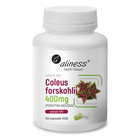 Aliness Coleus forskohlii 10% 400 mg, pokrzywa indyjska - 100 Kapsułek Aliness Coleus forskohlii 10% 400 mg, pokrzywa indyjska - 100 Kapsułek