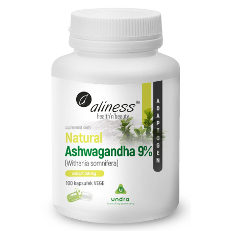 Aliness Natural Ashwagandha 555 mg 9% - 100 Kapsułek Aliness Natural Ashwagandha 555 mg 9% - 100 Kapsułek