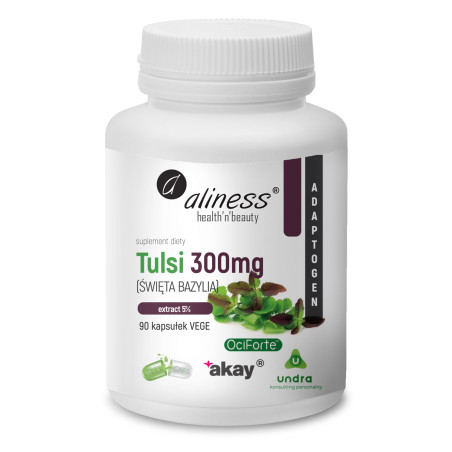 Aliness TULSI (ŚWIĘTA BAZYLIA) extract 5%, 300 mg - 90 Kapsułek Aliness TULSI (ŚWIĘTA BAZYLIA) extract 5%, 300 mg - 90 Kapsułek