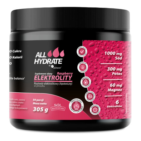 Aliness ALLHydrate, Elektrolity 50 porcji, Raspberry - 305 g