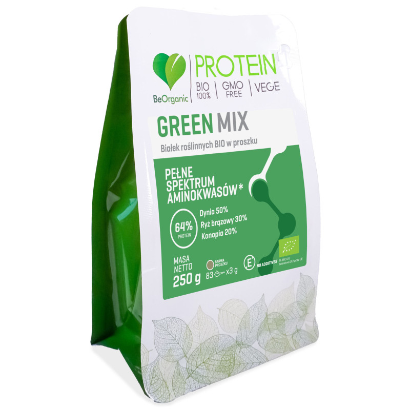 BeOrganic Green MIX białek roślinnych BIO w proszku - 250 g BeOrganic Green MIX białek roślinnych BIO w proszku - 250 g