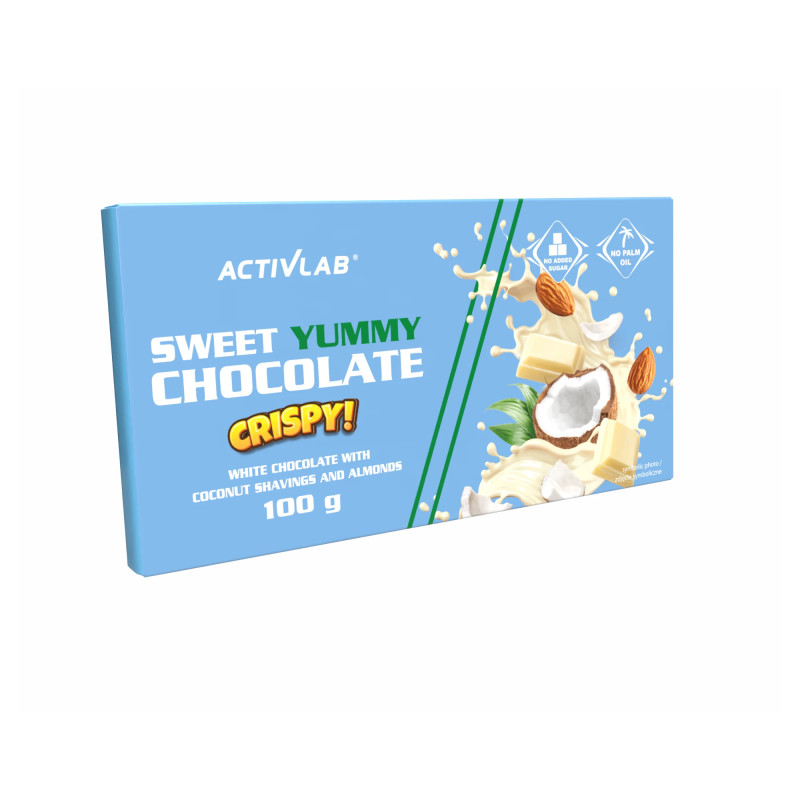 Activlab Sweet Yummy CRISPY Czekolada biała z wiórkami kokosowymi i migdałami - 100 g